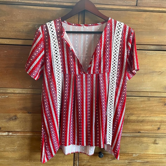 Red/White/Blue Short Sleeve Blouse - Small - EUC - Picture 1 of 5